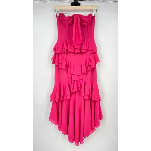NBD | NWT Sarita Gown in Lipstick Pink Strapless Ruffle Midi Dress S - Picture 3 of 16